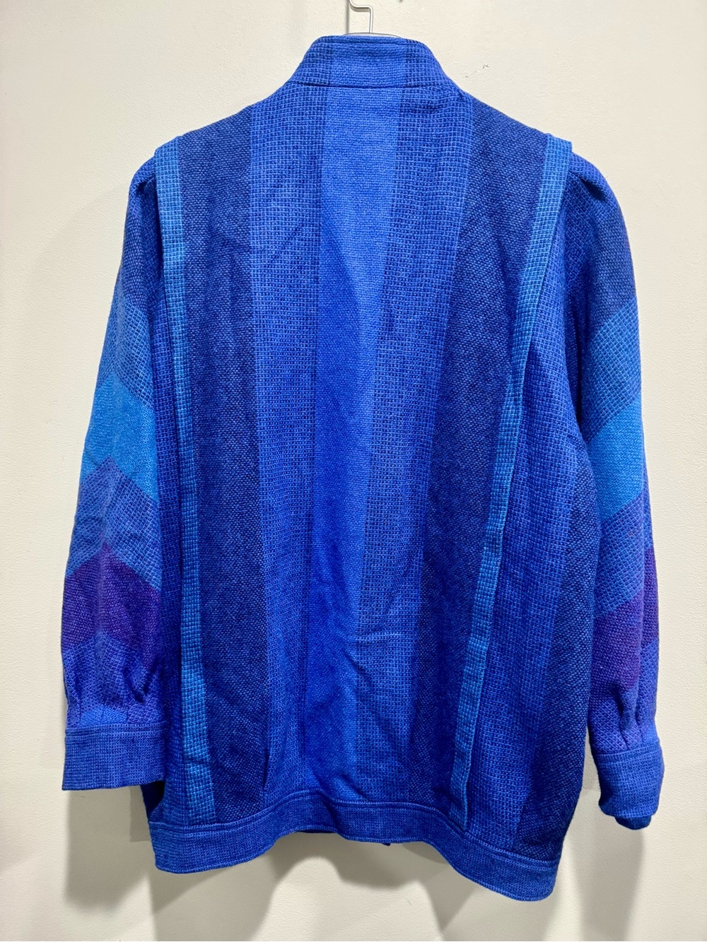 Vtg 80s Avoca Ireland Pure Wool Blue Purple Striped Jacket Unisex M XL - Picture 2 of 9